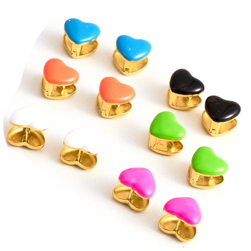 Huggie Anneau d'oreille, Acier inoxydable 304, coeur, Placage, pour femme & émail, plus de couleurs à choisir, protéger l'environnement, sans nickel, plomb et cadmium, Vendu par paire