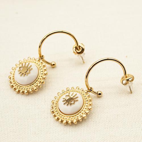 Titanium Steel  Earring with Resin Vacuum Ion Plating evil eye pattern & for woman nickel lead & cadmium free Sold By PC