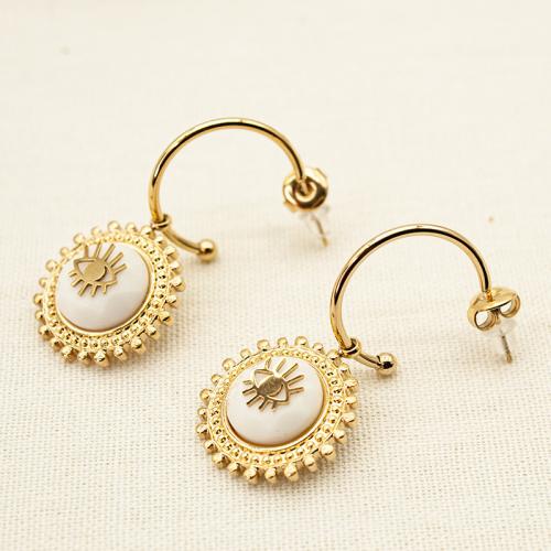 Titanium Steel  Earring, with Resin, Vacuum Ion Plating, evil eye pattern & for woman, more colors for choice, nickel, lead & cadmium free, Sold By PC