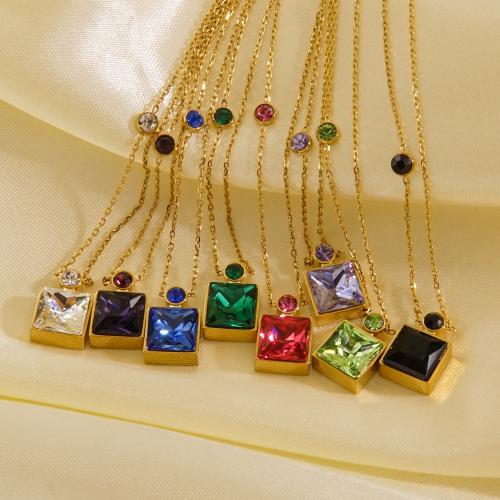 Titanium Steel Necklace, Square, plated, for woman & with rhinestone, more colors for choice, nickel, lead & cadmium free, Sold By PC