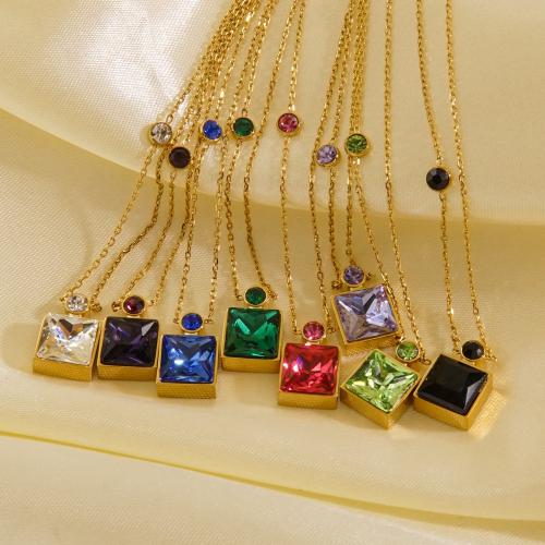 Titanium Steel Necklace Square plated for woman & with rhinestone nickel lead & cadmium free Sold By PC