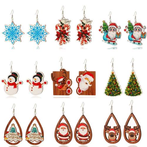 Wood Drop Earring, stoving varnish, Christmas jewelry & different styles for choice & for woman, Sold By Pair