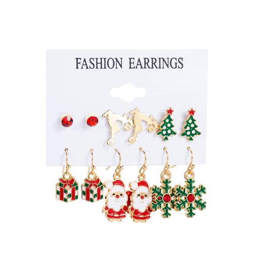 alliage de zinc Boucles d'oreilles, avec perle de plastique, Placage de couleur d'or, Bijoux de Noël & styles différents pour le choix & pour femme & émail & avec strass, earring length 5-35mm, Vendu par fixé