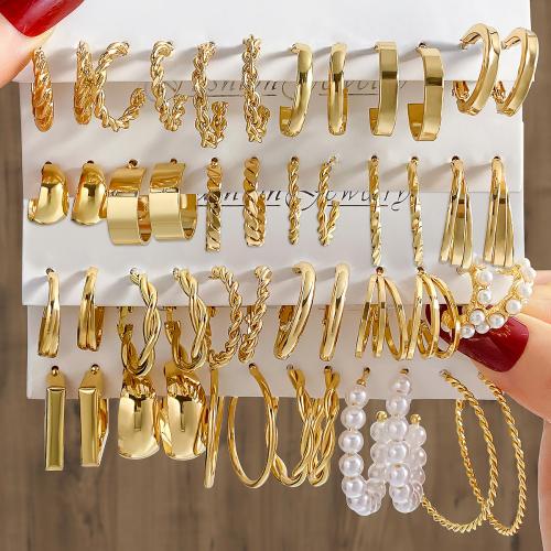 Tibetan Style Earring Set, with Plastic Pearl, gold color plated, fashion jewelry & different styles for choice & for woman, earring length 20-35mm, Sold By Set