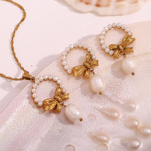 Fashion Stainless Steel Jewelry Sets 304 Stainless Steel with Plastic Pearl 18K gold plated fashion jewelry & for woman golden Sold By PC