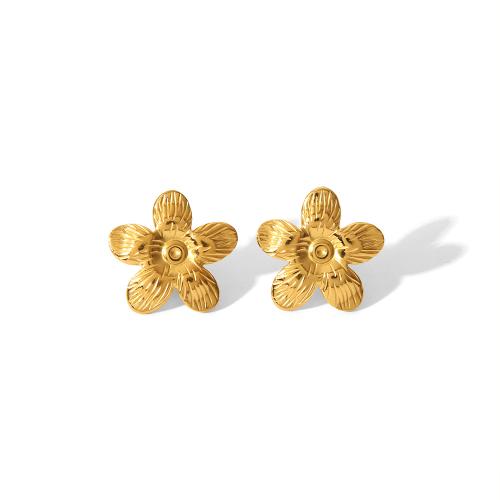 Stainless Steel Stud Earrings, 304 Stainless Steel, Flower, fashion jewelry & for woman, golden, 21x21mm, Sold By Pair