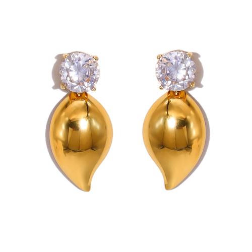 Pendientes de Acero Inoxidable, acero inoxidable 304, 18K chapado en oro, Joyería & micro arcilla de zirconia cúbica & para mujer, dorado, 35.70x16mm, Vendido por Par