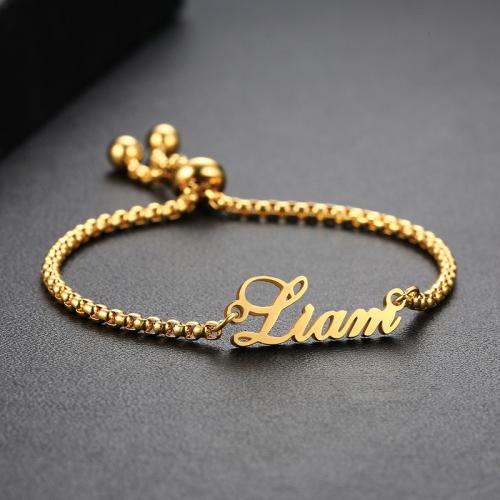 Stainless Steel Jewelry Bracelet, 304 Stainless Steel, with 5cm extender chain, Each custom text must be less than 10 letters & Adjustable & fashion jewelry & for woman, golden, Length:Approx 17 cm, Sold By PC