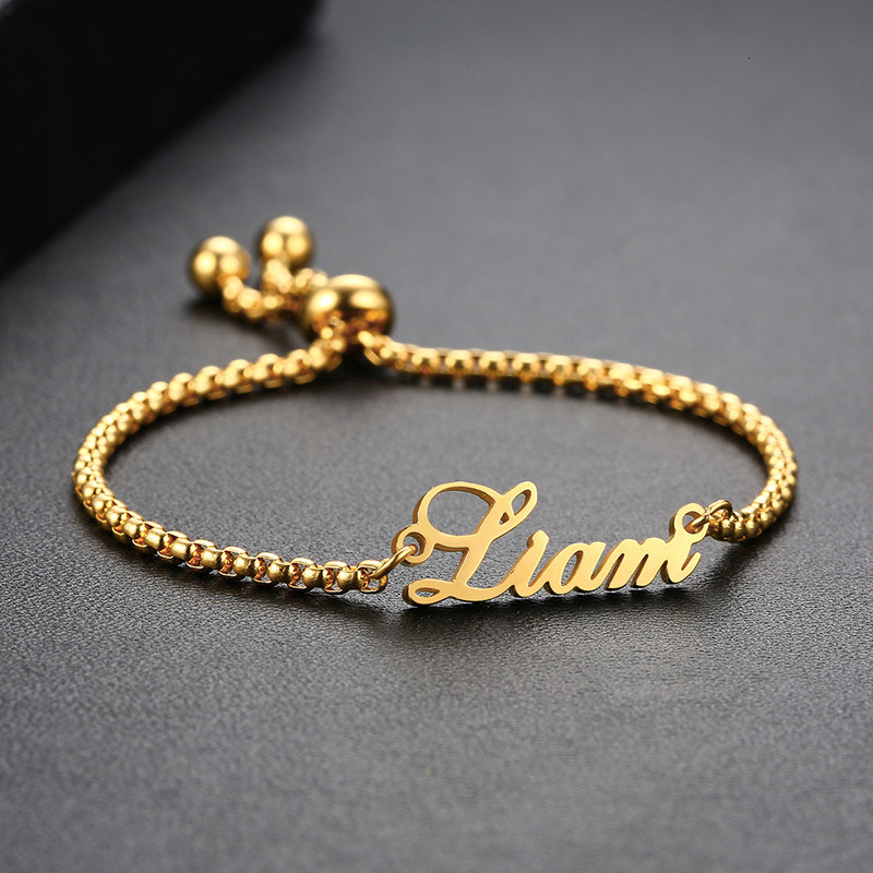 Stainless Steel Jewelry Bracelet 304 Stainless Steel with 5cm extender chain Each custom text must be less than 10 letters & Adjustable & fashion jewelry & for woman golden Length Approx 17 cm Sold By PC