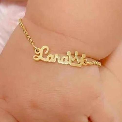 Children Bracelet & Bangle, 304 Stainless Steel, with 3cm extender chain, Each custom text must be less than 10 letters, golden, Length:Approx 15 cm, Sold By PC