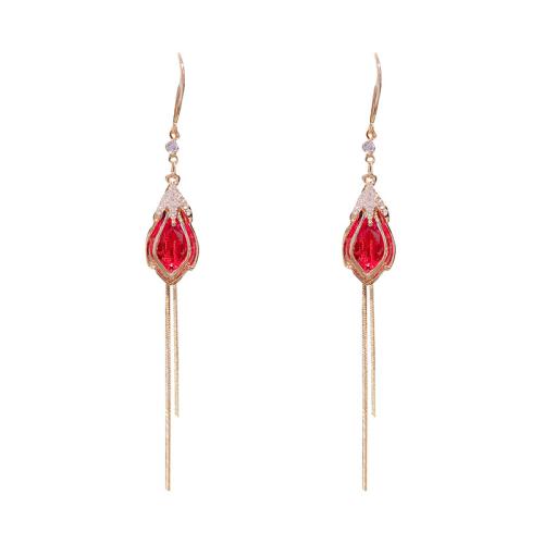 Fashion Fringe Earrings Zinc Alloy fashion jewelry & for woman & with rhinestone golden Sold By Pair