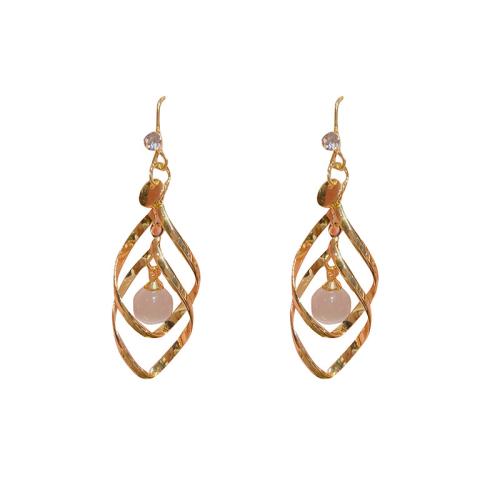 Boucles d'oreilles pendantes en laiton, avec Oeil de chat, bijoux de mode & pour femme, doré, 59x21mm, Vendu par paire