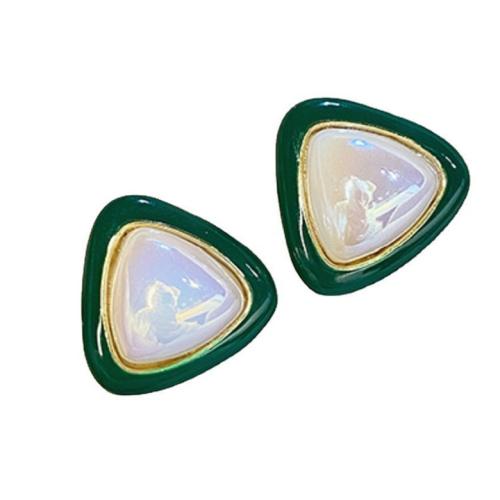 Boucle d'oreille dormeuse en alliage de zinc, avec plastique, triangle, bijoux de mode & pour femme, plus de couleurs à choisir, 20x20mm, Vendu par paire