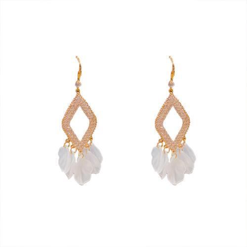 Tibetan Style Drop Earrings, fashion jewelry & micro pave cubic zirconia & for woman, golden, 71x25mm, Sold By Pair