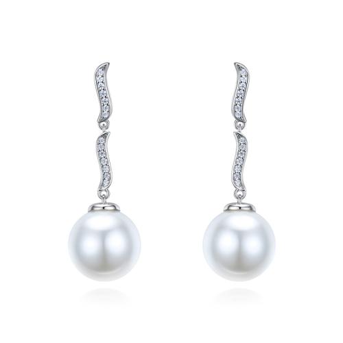 Boucles d'oreilles en laiton zircon cubique pavent, avec perle de plastique, bijoux de mode & pavé de micro zircon & pour femme, 38mm, Vendu par paire