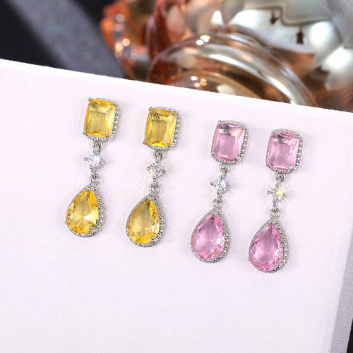 Cubic Zirconia Micro Pave Brass Earring, fashion jewelry & micro pave cubic zirconia & for woman, more colors for choice, 31mm, Sold By Pair