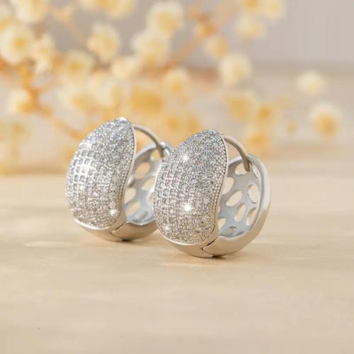 Cubic Zirconia Micro Pave Brass Earring, fashion jewelry & micro pave cubic zirconia & for woman, 14x18mm, Sold By Pair