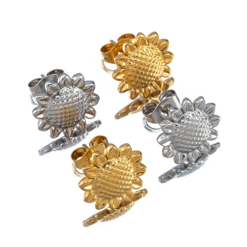 Boucle d'oreille de gaujon en acier inoxydable, Acier inoxydable 304, Tournesol, bijoux de mode & pour femme, plus de couleurs à choisir, 11mm, 2PC/sac, Vendu par sac