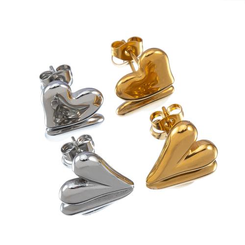 Stainless Steel Stud Earrings, 304 Stainless Steel, Heart, fashion jewelry & different size for choice & for woman, more colors for choice, 2PCs/Bag, Sold By Bag