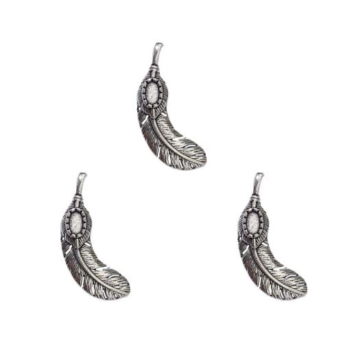 Zinc Alloy Feather Pendants antique silver color plated DIY nickel lead & cadmium free Approx Sold By Bag