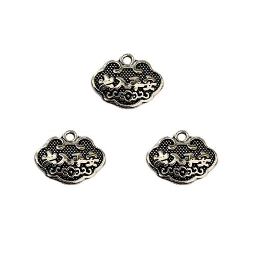 Tibetan Style Pendants, Longevity Lock, antique silver color plated, DIY, nickel, lead & cadmium free, 14x11mm, Approx 100PCs/Bag, Sold By Bag