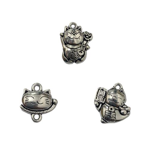 Tibetan Style Animal Pendants, Fortune Cat, antique silver color plated, DIY & different styles for choice, more colors for choice, nickel, lead & cadmium free, Approx 100PCs/Bag, Sold By Bag