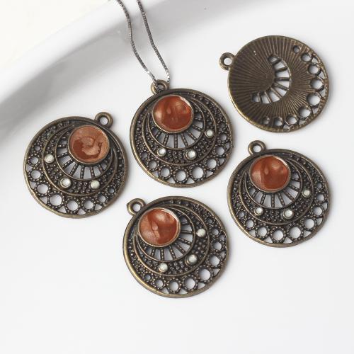 Tibetan Style émail Pendants, alliage de zinc, Rond, Plaqué de couleur de bronze antique, DIY, protéger l'environnement, sans nickel, plomb et cadmium, 25x22mm, 100PC/sac, Vendu par sac