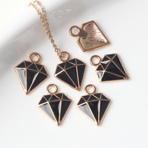 Tibetan Style Enamel Pendants, Diamond Shape, gold color plated, DIY, black, nickel, lead & cadmium free, 15x12mm, 100PCs/Bag, Sold By Bag