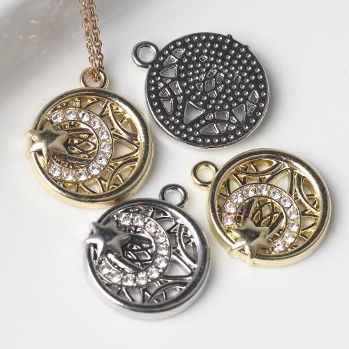 Tibetan Style Pendants, Round, plated, DIY & micro pave cubic zirconia, more colors for choice, nickel, lead & cadmium free, 18x15mm, 100PCs/Bag, Sold By Bag