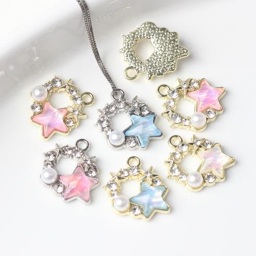 Resin Tibetan Style Pendants, with Resin & Plastic Pearl, Star, plated, DIY & micro pave cubic zirconia, more colors for choice, nickel, lead & cadmium free, 16x16mm, 100PCs/Bag, Sold By Bag