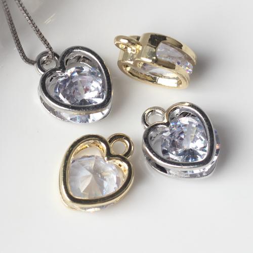 Tibetan Style Heart Pendants, plated, DIY & micro pave cubic zirconia, more colors for choice, nickel, lead & cadmium free, 13x10mm, 100PCs/Bag, Sold By Bag