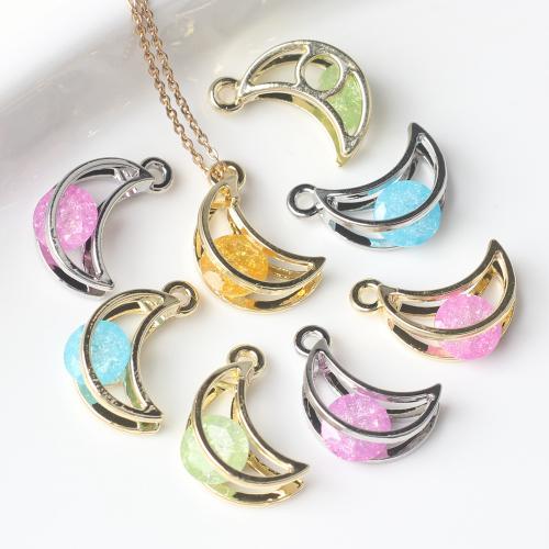 Tibetan Style Moon Pendants, with Cubic Zirconia, plated, DIY, more colors for choice, 17x10mm, 100PCs/Bag, Sold By Bag