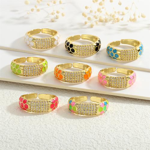 Cúbicos Circonia Micro Pave anillo de latón, metal, chapado en color dorado, micro arcilla de zirconia cúbica & para mujer & esmalte, más colores para la opción, libre de níquel, plomo & cadmio, Vendido por UD