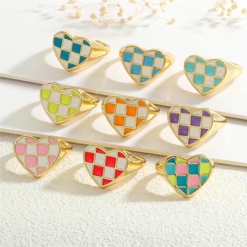 Brass Finger Ring, Heart, gold color plated, for woman & enamel, more colors for choice, nickel, lead & cadmium free, Sold By PC