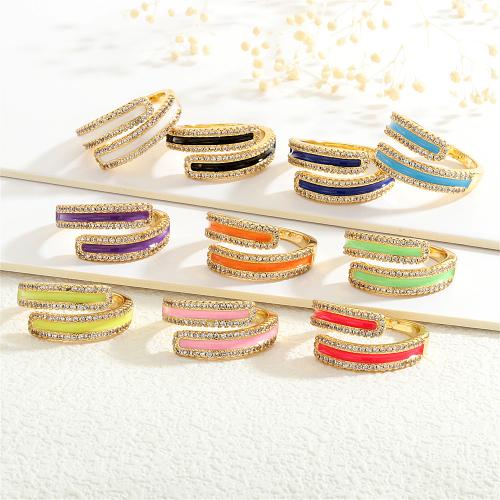 Cúbicos Circonia Micro Pave anillo de latón, metal, chapado en color dorado, micro arcilla de zirconia cúbica & para mujer & esmalte, más colores para la opción, libre de níquel, plomo & cadmio, Vendido por UD