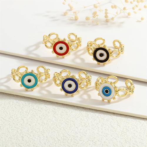 Bijoux Finger Evil Eye Anneau, laiton, Placage de couleur d'or, motif de mauvais œil & pour femme & émail, plus de couleurs à choisir, protéger l'environnement, sans nickel, plomb et cadmium, Vendu par PC