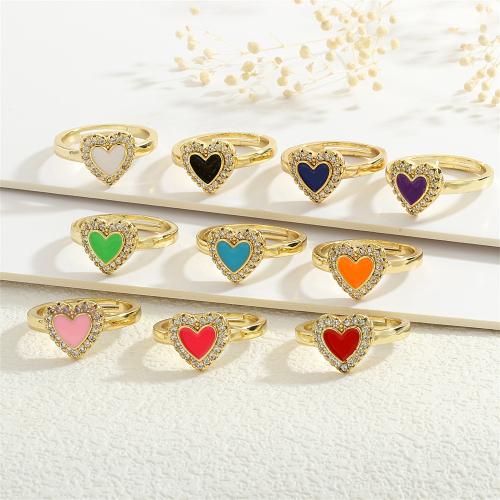 Cubic Zirconia Micro Pave Brass Ring, Heart, gold color plated, micro pave cubic zirconia & for woman & enamel, more colors for choice, nickel, lead & cadmium free, Sold By PC