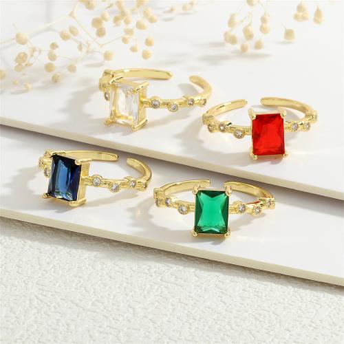 Cubique anneau en laiton Circonia Micro Pave, Placage de couleur d'or, pavé de micro zircon & pour femme, plus de couleurs à choisir, protéger l'environnement, sans nickel, plomb et cadmium, Vendu par PC