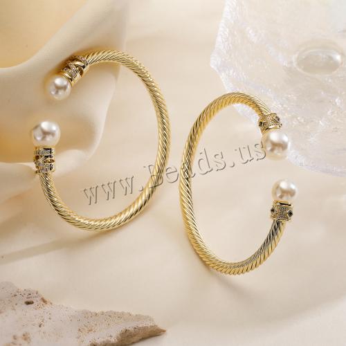 Brass Bracelet & Bangle with Plastic Pearl gold color plated fashion jewelry & micro pave cubic zirconia golden nickel lead & cadmium free Sold By PC