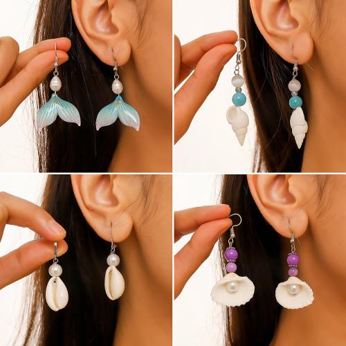 Boucle d'oreille goutte inox, Acier inoxydable 304, avec Pierre naturelle & coquille & perle de plastique, Placage, bijoux de mode & modèles différents pour le choix, plus de couleurs à choisir, Vendu par paire