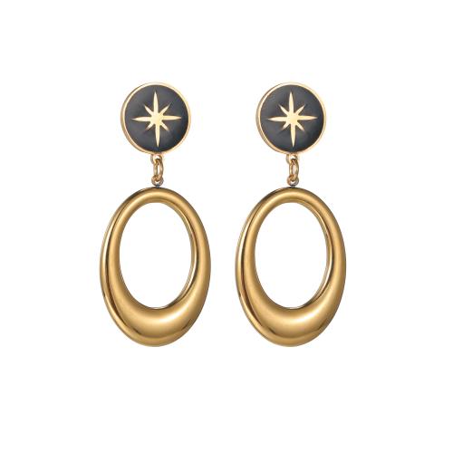 Stainless Steel Drop Earring, 304 Stainless Steel, gold color plated, fashion jewelry & enamel, golden, 19x43mm, Sold By Pair