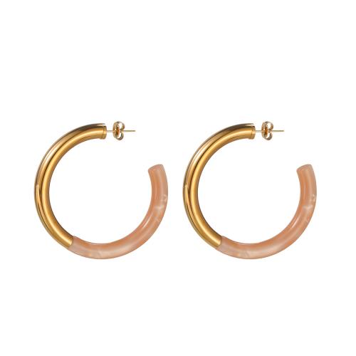 Stainless Steel Stud Earrings, 304 Stainless Steel, with Acrylic, gold color plated, fashion jewelry, golden, Sold By Pair