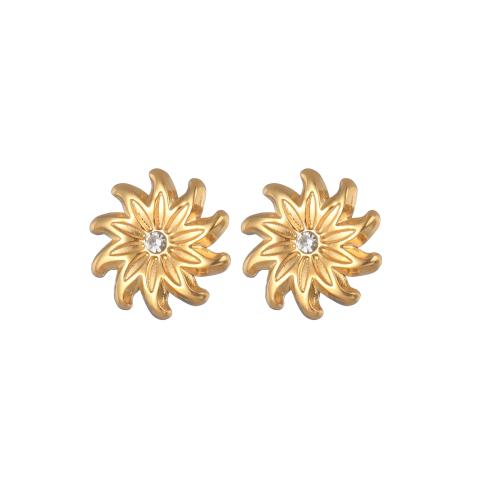 Stainless Steel Stud Earrings 304 Stainless Steel Flower plated fashion jewelry & with rhinestone 12mm Sold By Pair