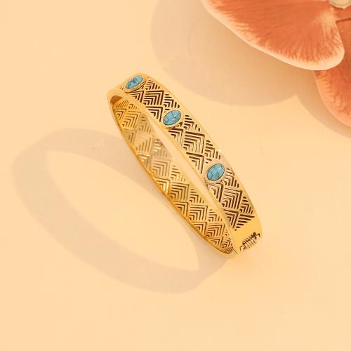 Stainless Steel Bangle, 304 Stainless Steel, with turquoise, fashion jewelry & different styles for choice & for woman & hollow, gold, Sold By PC