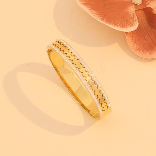 Stainless Steel Bangle, 304 Stainless Steel, fashion jewelry & for woman & with rhinestone & hollow, gold, Sold By PC