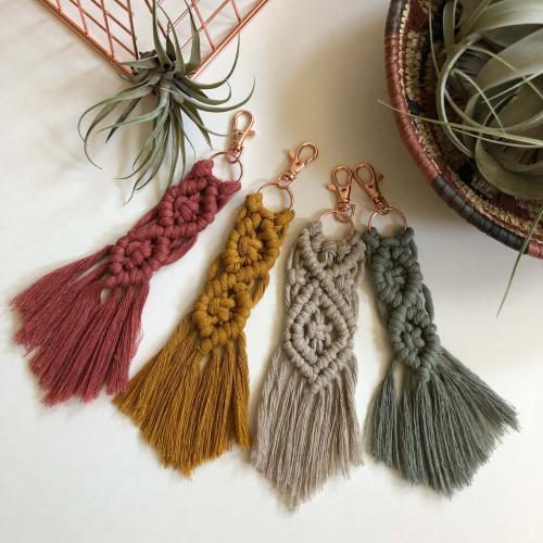 Tibetan Style Key Clasp, Cotton Thread, with Tibetan Style, handmade, multifunctional & Unisex, more colors for choice, 28x18mm, Sold By PC