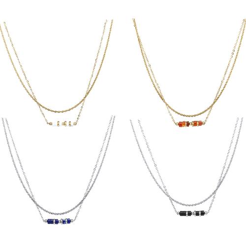 Stainless Steel Jewelry Necklace 304 Stainless Steel with Natural Stone with 7cm extender chain Vacuum Plating Double Layer & fashion jewelry & for woman Length 38 cm Sold By PC