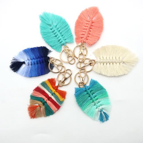 Tibetan Style Key Clasp, Cotton Thread, with Tibetan Style, Leaf, handmade, multifunctional & Unisex, more colors for choice, Sold By PC