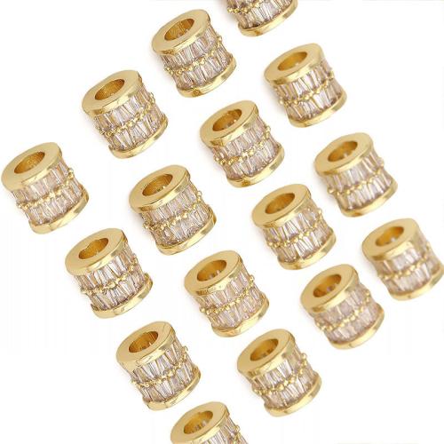 Brass Spacer Beads plated DIY & micro pave cubic zirconia golden Sold By PC