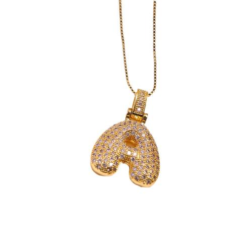 Cubic Zircon Micro Pave Brass Necklace plated letters are from A to Z & micro pave cubic zirconia & for woman golden Sold By PC